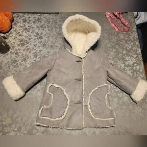 DKNY Baby Coat 12 Months Faux Fur Buttons Pockets Grey Warm Winter Infant coat